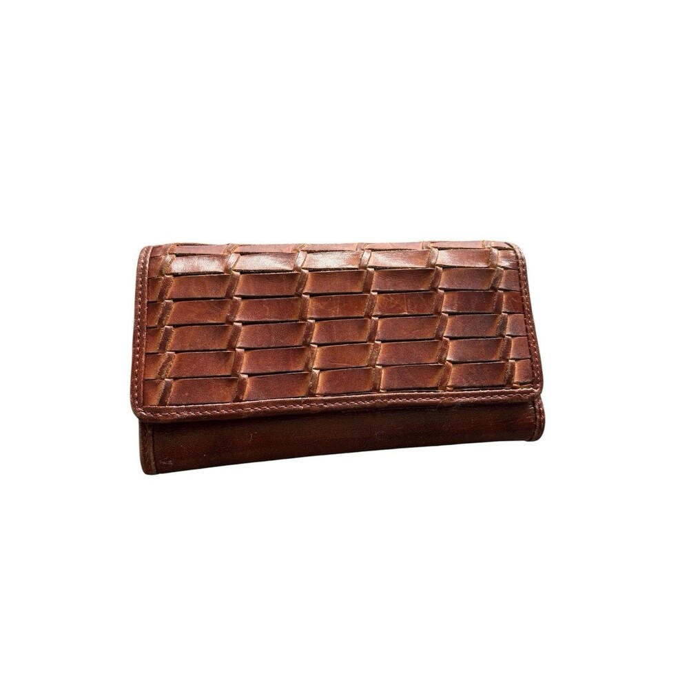 Patricia Nash Woven Brown Leather Teressa Tri-fold Wallet Festival Hippie Boho